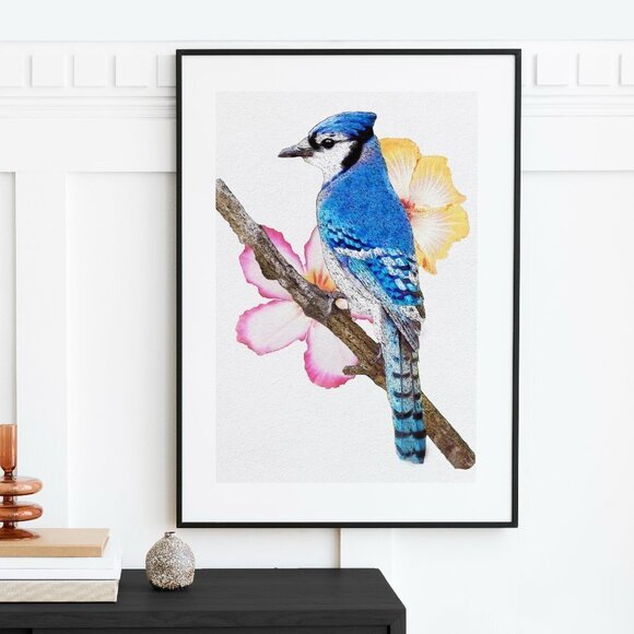noblecaptures Other - 16x20 Blue Jay Bird Watercolor Oil Painting Art Print